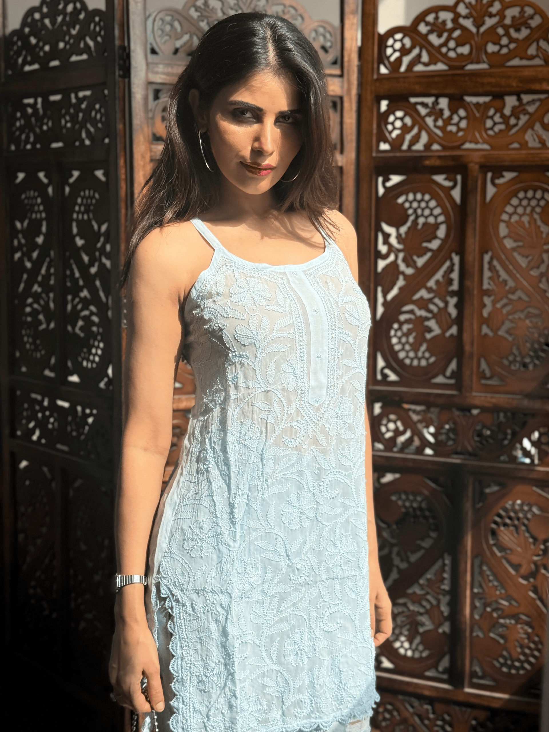 Icy Blue Summer Sorbet Chikankari Short Kurta