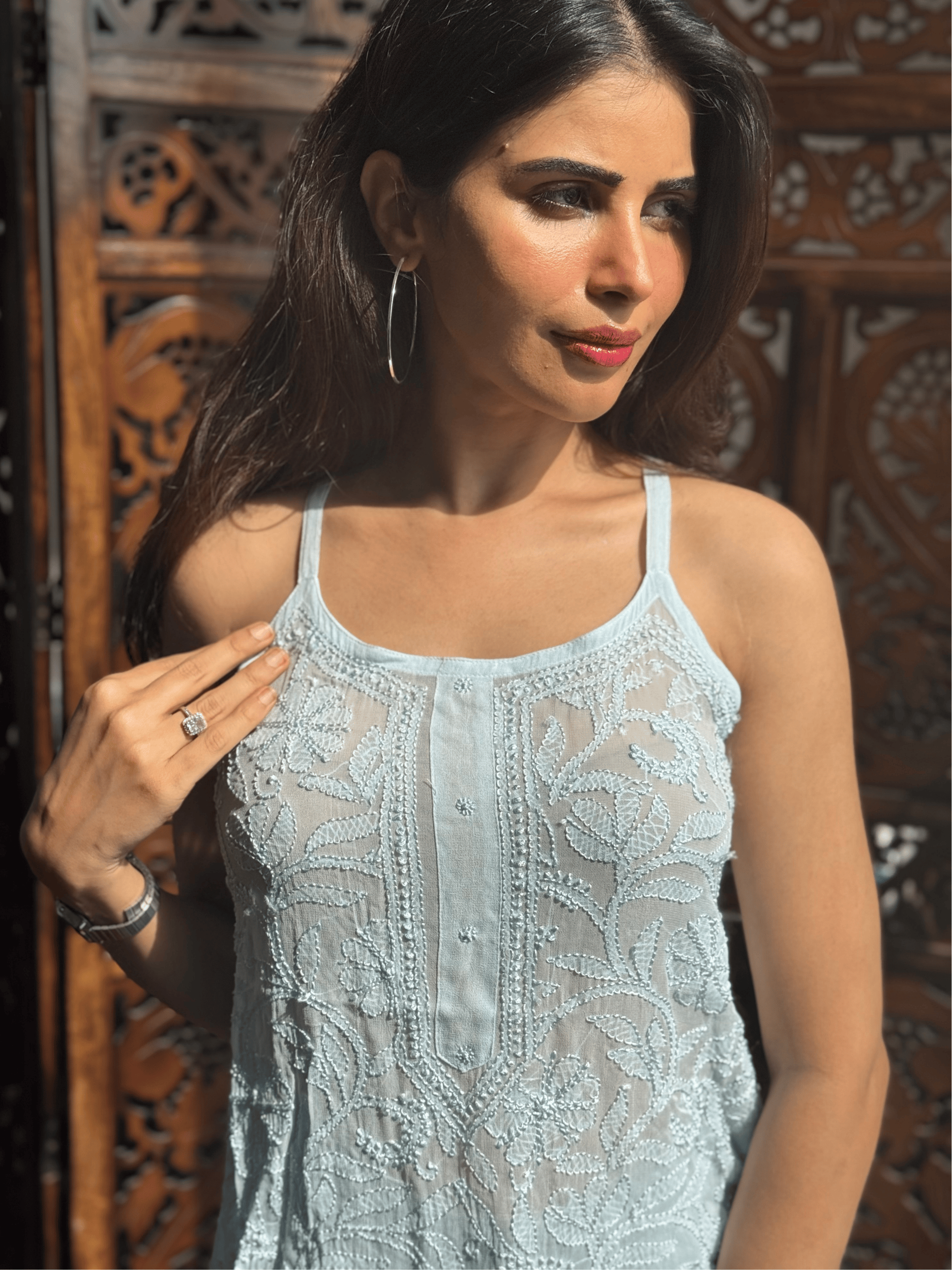 Icy Blue Summer Sorbet Chikankari Short Kurta