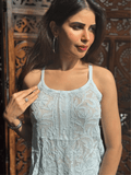 Icy Blue Summer Sorbet Chikankari Short Kurta