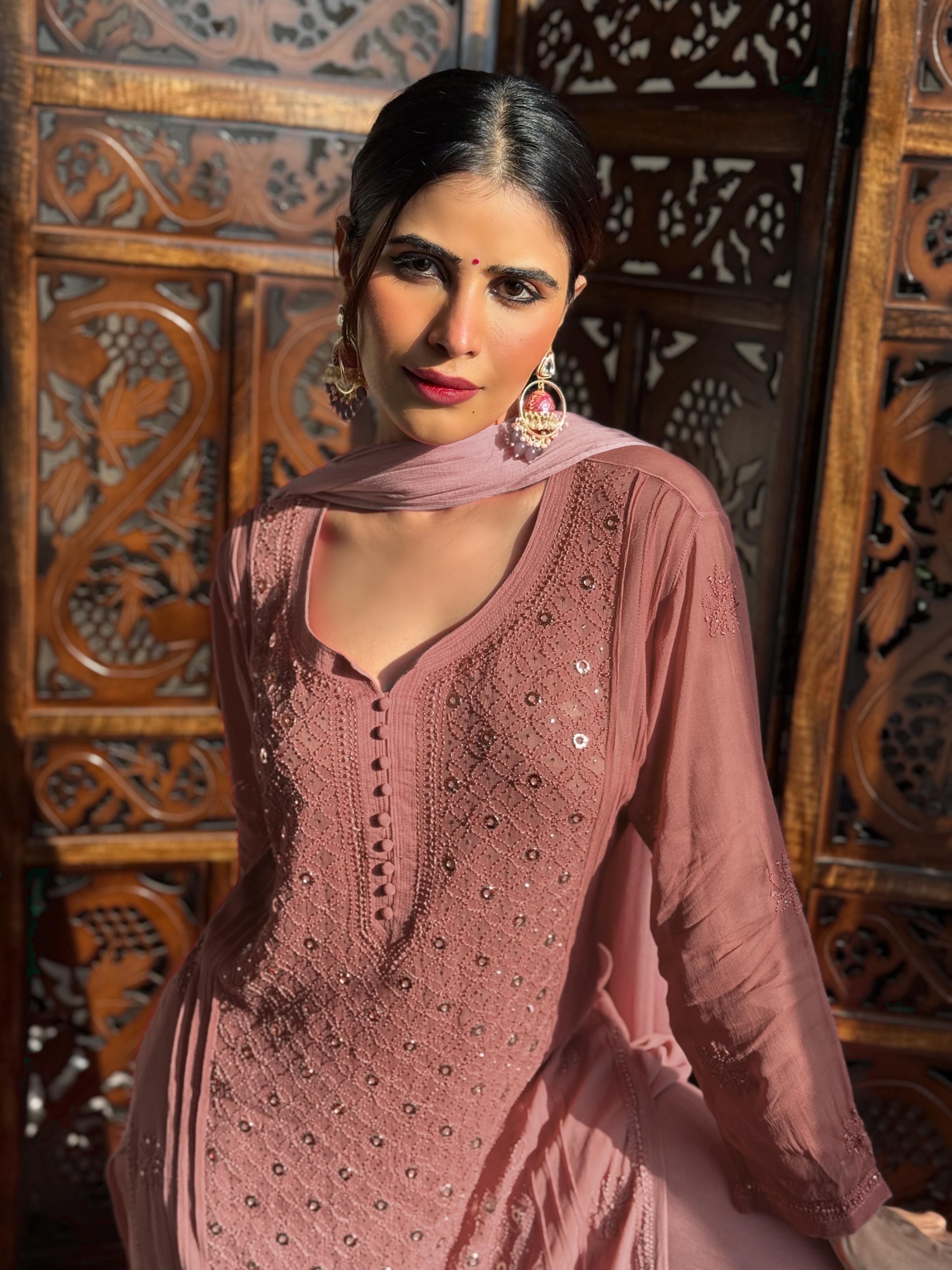 Rustic Rose Chikankari & Mukaish Ring Work Kurta