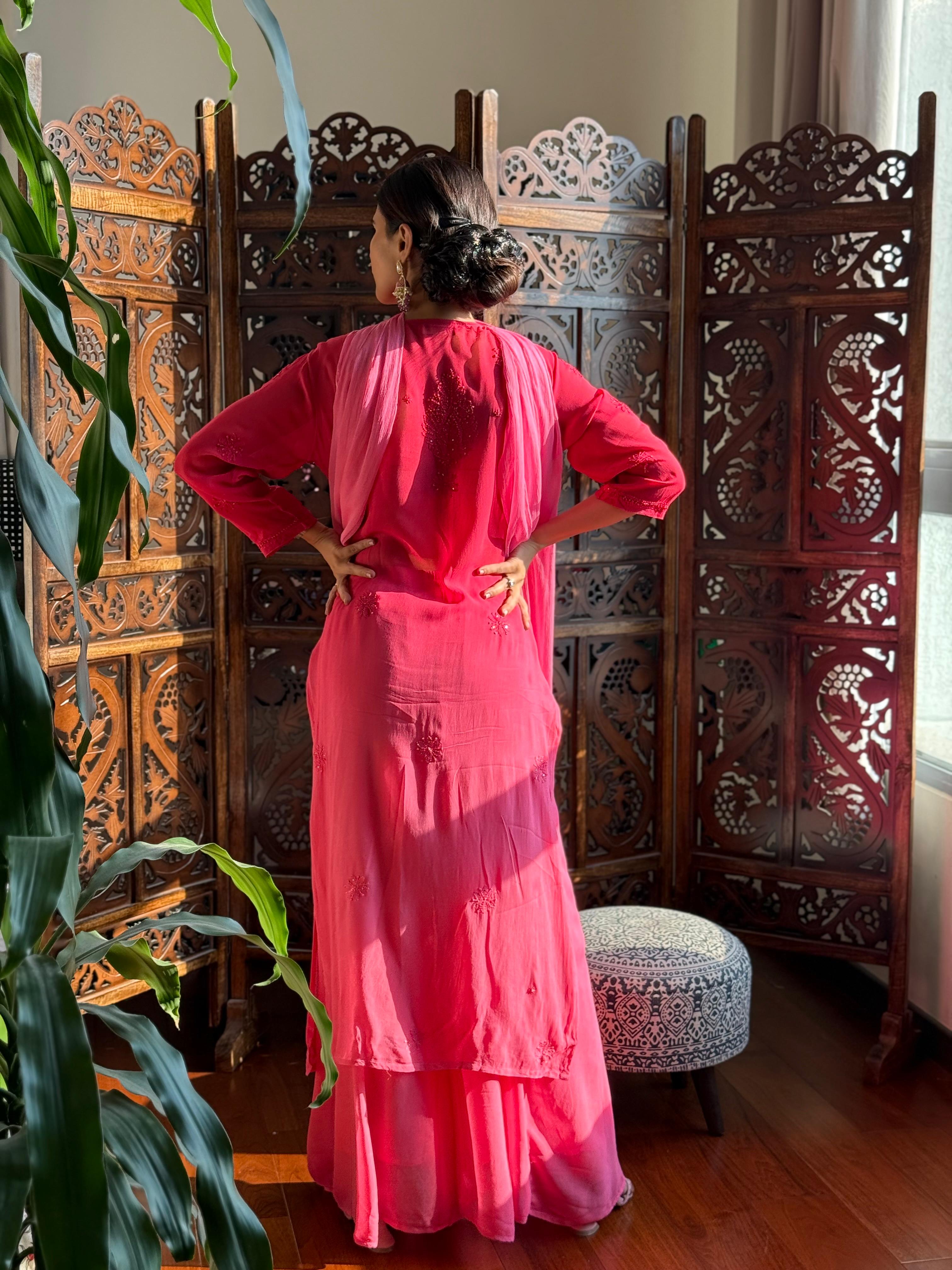 Sunrise Pink Chikankari & Mukaish Ring Work Kurta