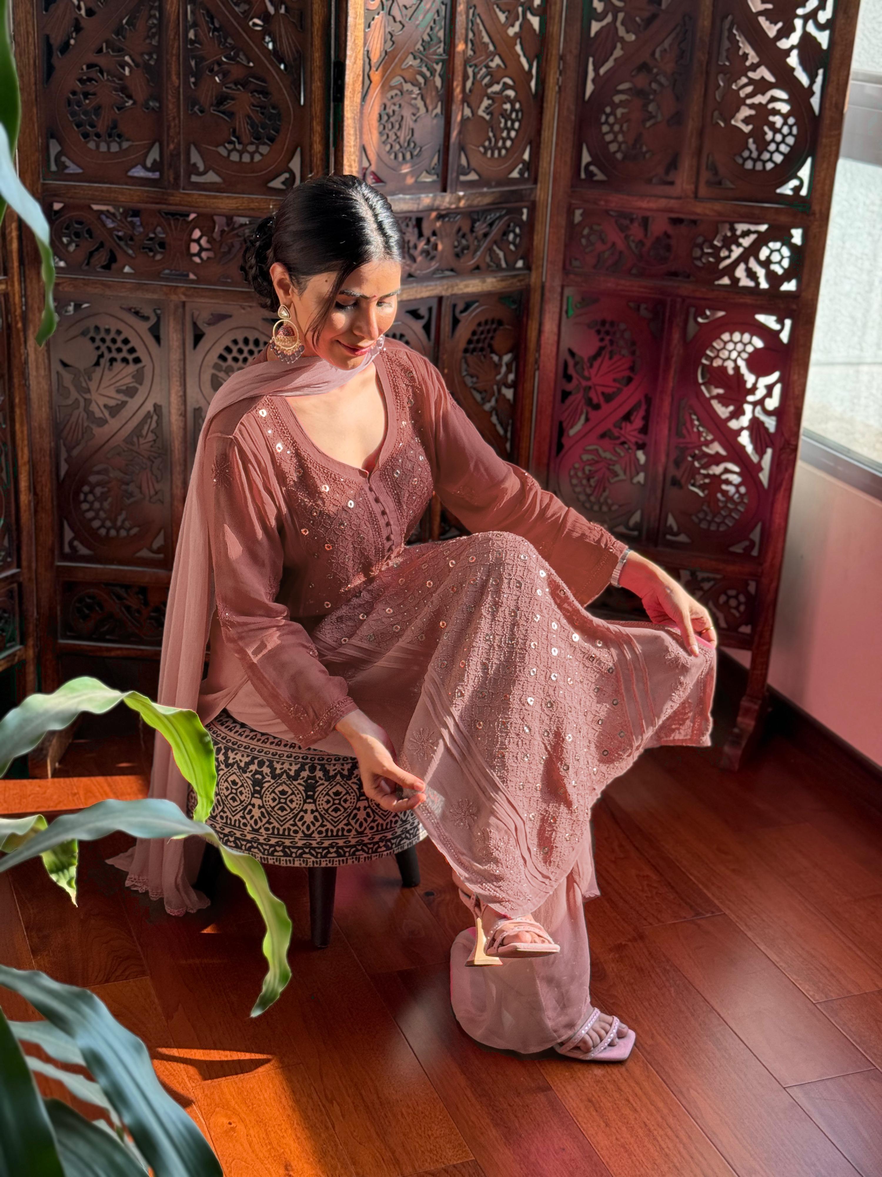 Rustic Rose Chikankari & Mukaish Ring Work Kurta