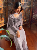 Glacier Grey Chikankari & Mukaish Ring Work Kurta