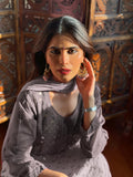 Glacier Grey Chikankari & Mukaish Ring Work Kurta