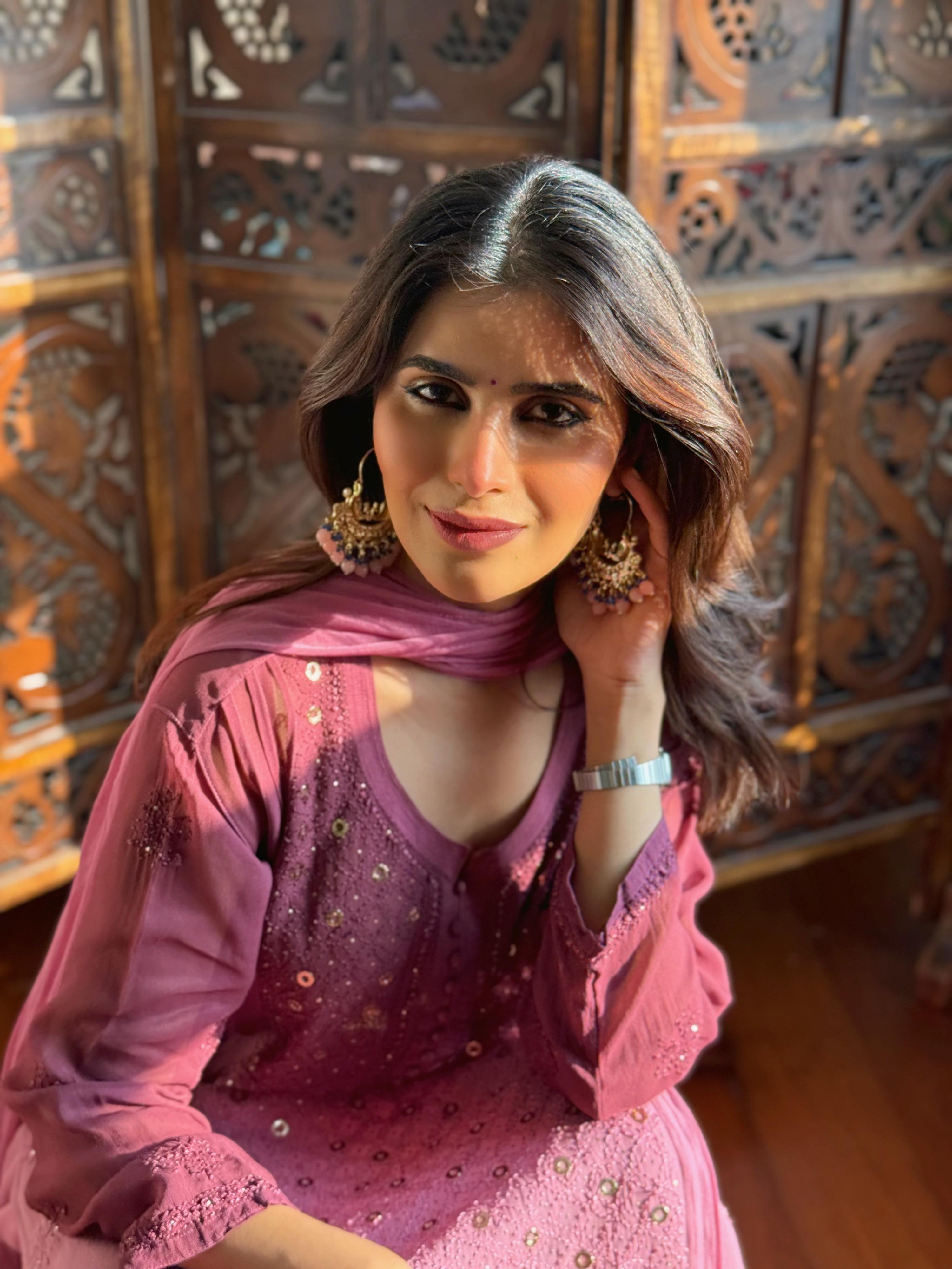 Misty Mauve Chikankari & Mukaish Ring Work Kurta
