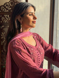 Misty Mauve Chikankari & Mukaish Ring Work Kurta (Set of 3)