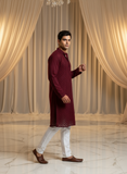 Deep Burgundy Mens Chikankari Hand-embroidered Kurta