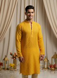 Saffron Dawn Mens Chikankari Hand-embroidered Kurta