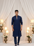 Noir Navy Mens Chikankari Hand-embroidered Kurta