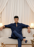 Noir Navy Mens Chikankari Hand-embroidered Kurta