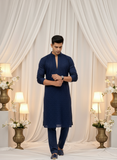 Noir Navy Mens Chikankari Hand-embroidered Kurta