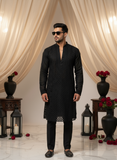 Obsidian Mens Chikankari Hand-embroidered Kurta