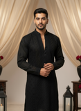 Obsidian Mens Chikankari Hand-embroidered Kurta