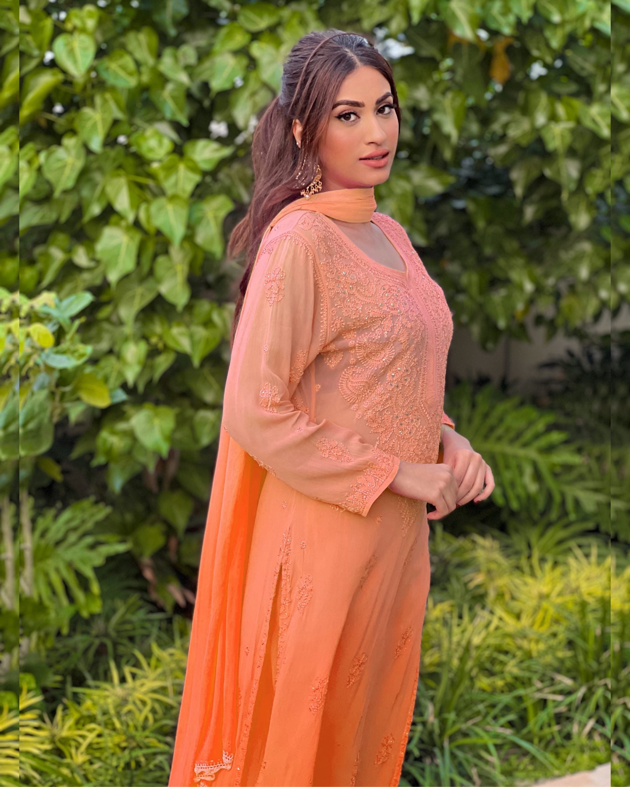 Conch Shell Ombré Chikankari Kurta Set