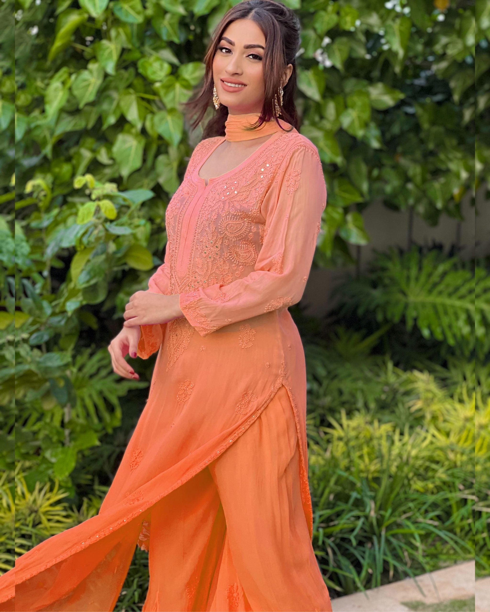 Conch Shell Ombré Chikankari Kurta Set