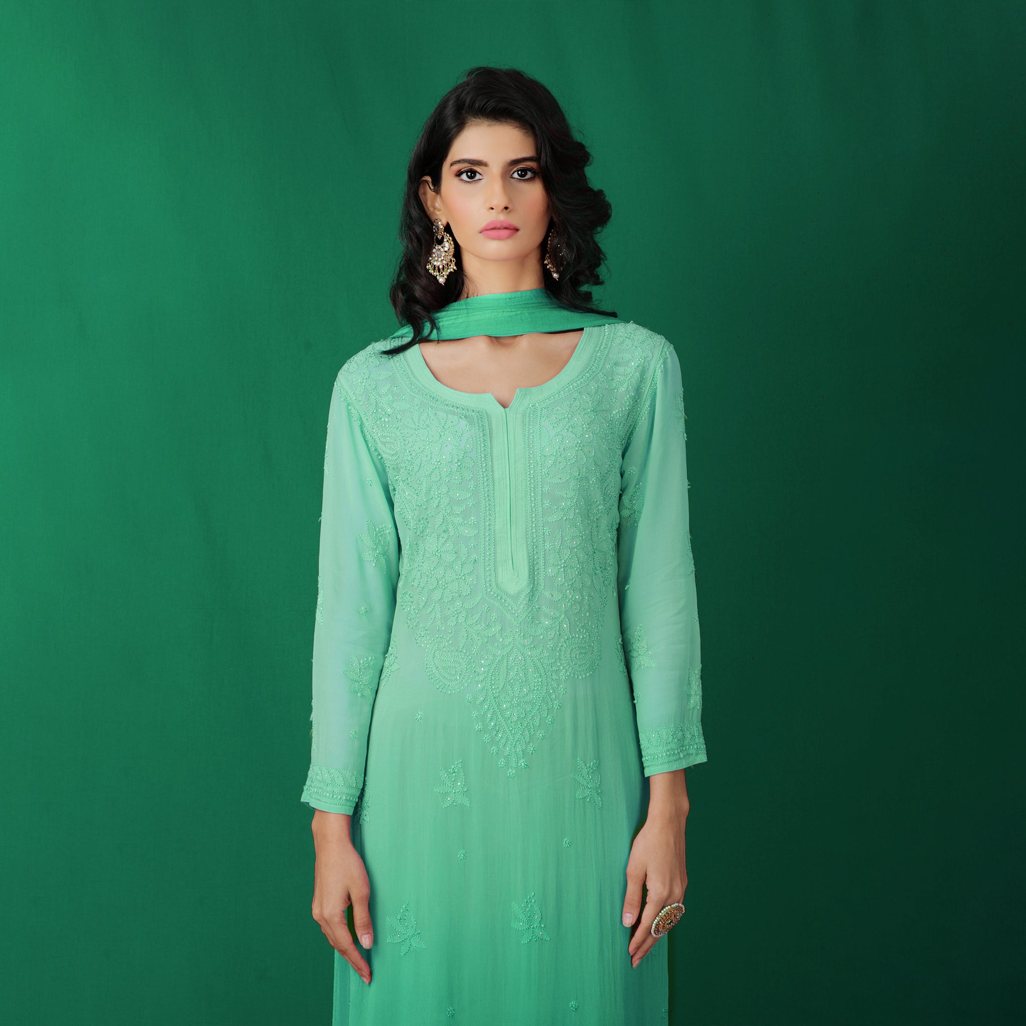 Aqua Glass Ombré Chikankari Kurta - Shop Label Aishwaryrika