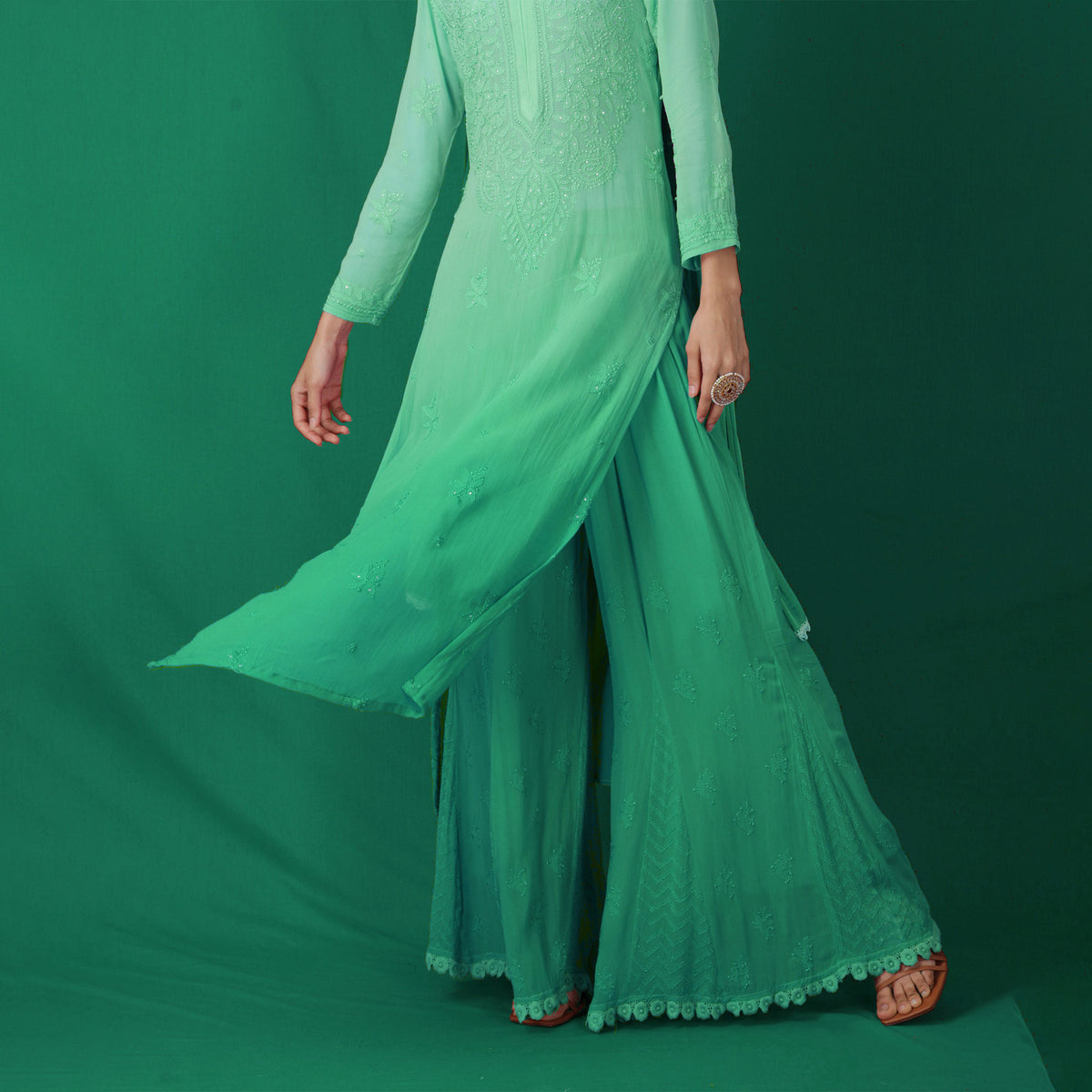 Aqua Glass Ombré Chikankari Sharara - Shop Label Aishwaryrika