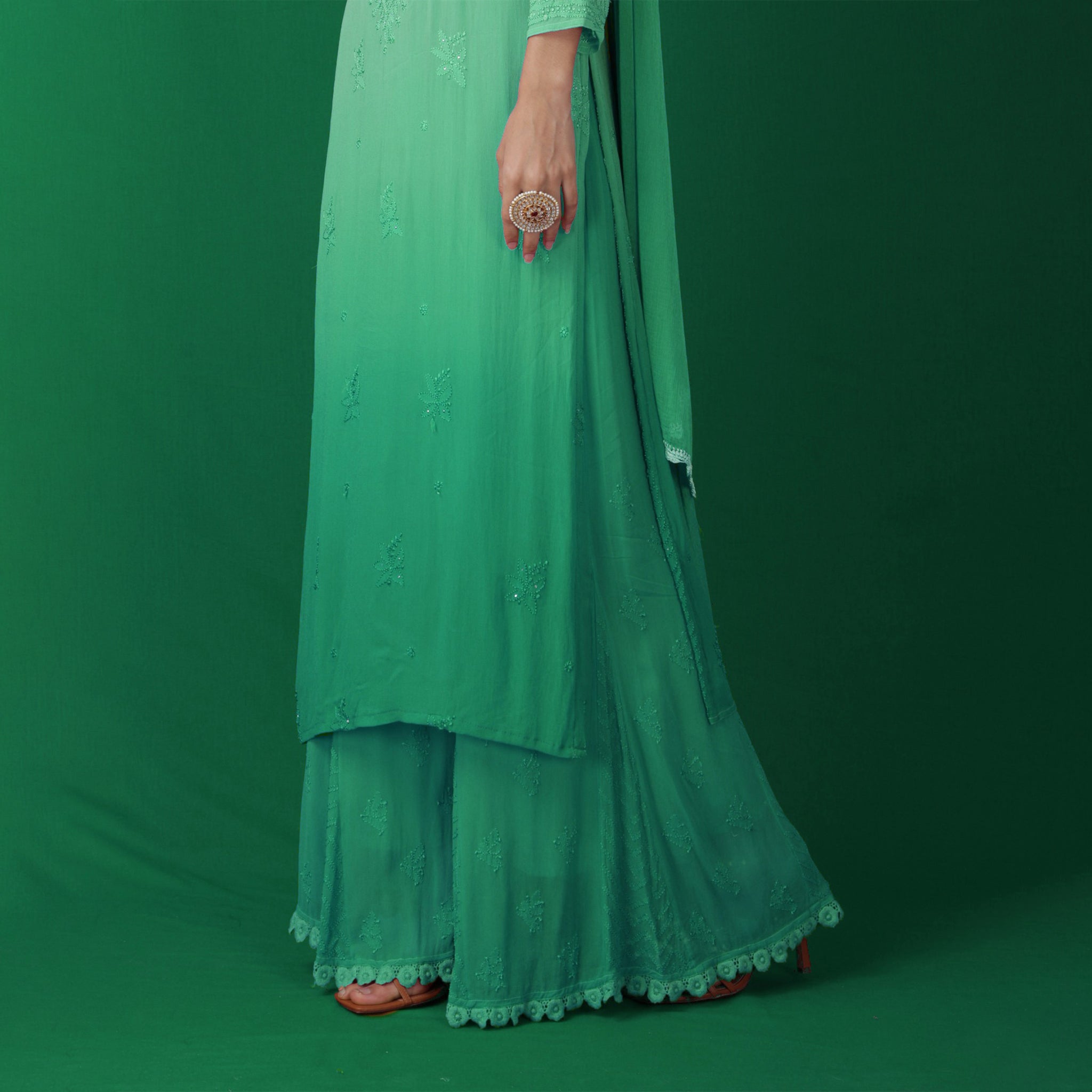 Aqua Glass Ombré Chikankari Kurta - Shop Label Aishwaryrika